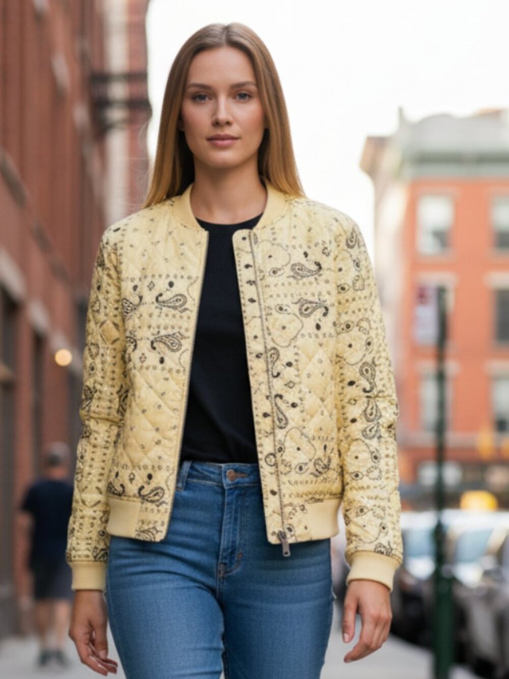 NWT $100  Levi's Yellow Bandana Paisley Diamond Quilted Bomber Jacket XL